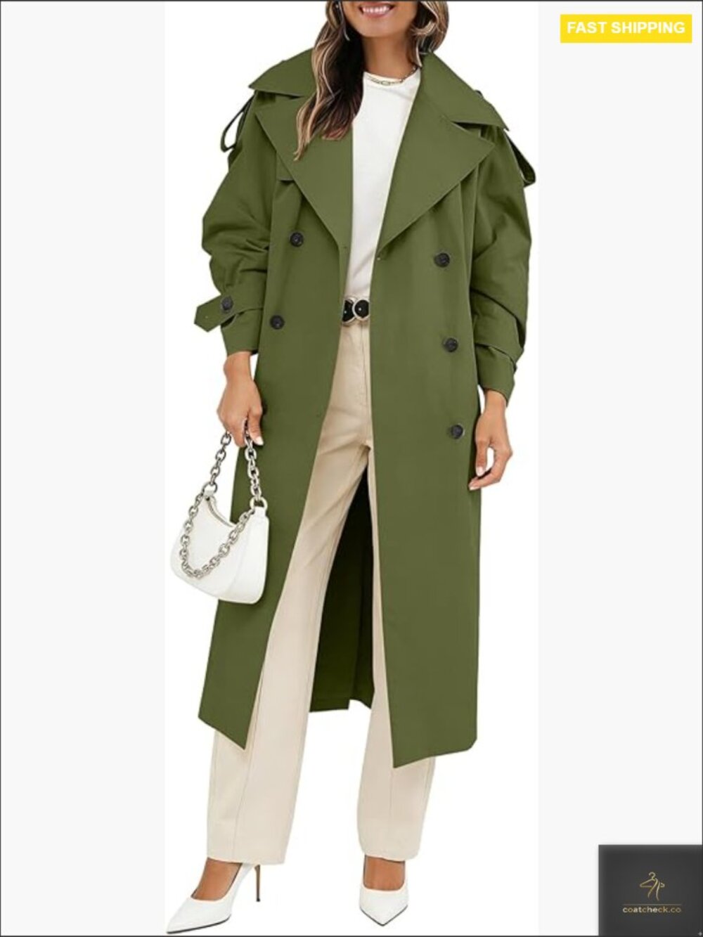 Women's Long Trench Coat Double Breasted Lapel Oversized Windproof Overcoat